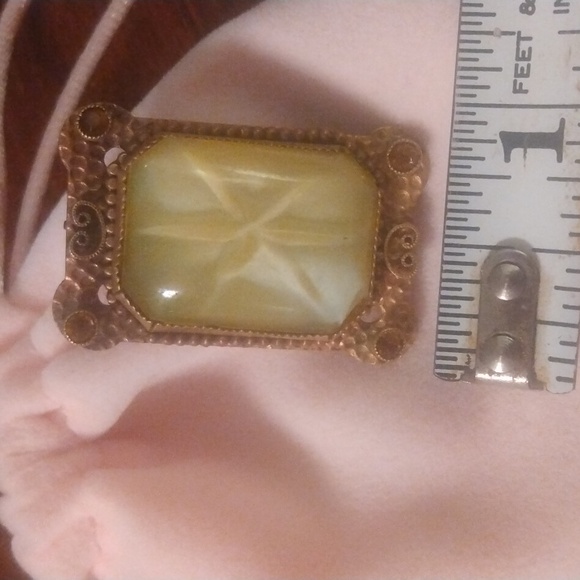 Antique Gold Art Deco Moonstone Pin with Faceted Amber Accent Gems - Picture 3 of 8